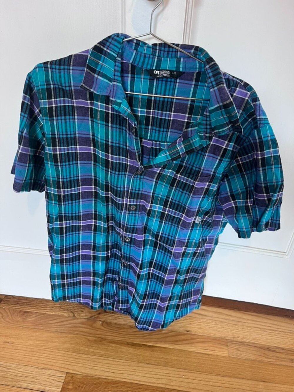 Outdoor Research Blue Purple Teal Plaid Shirt Size L